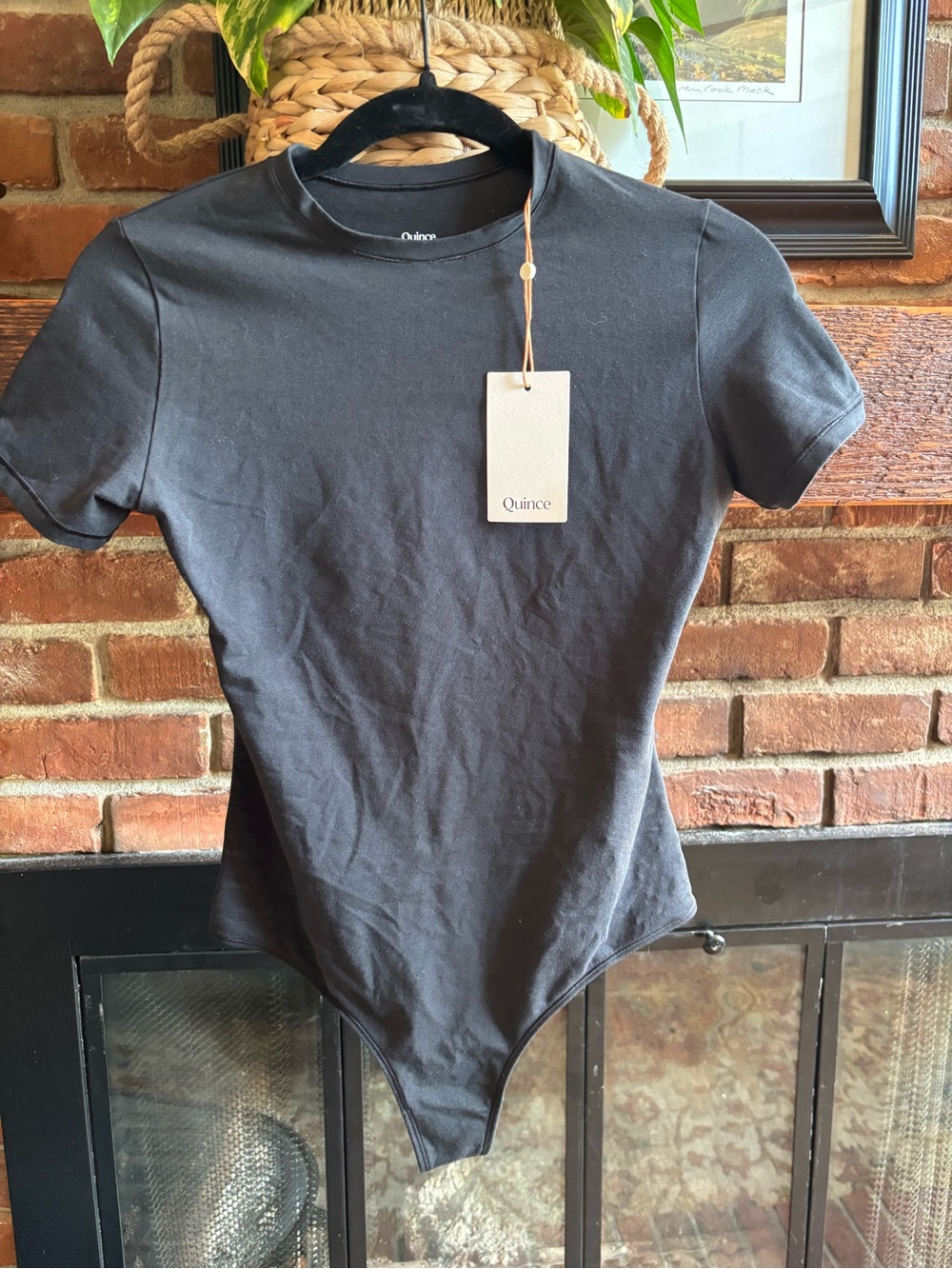 NWT Quince Stretch Cotton Jersey Short Sleeve Bodysuit Black Size M